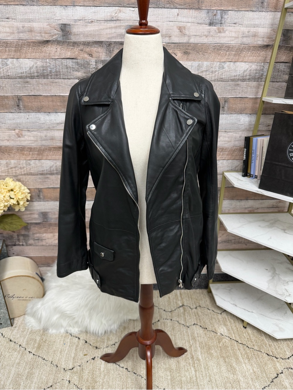 Zara Black Faux Leather Moto Jacket M